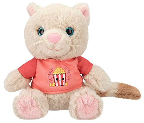 Depesche 12358 TOPModel Cutie Star - Kuscheltier Katze Ginger mit super weichem Fell, ca. 18 cm großes Plüschtier mit dunklen Knopfaugen und T-Shirt, Mehrfarbig