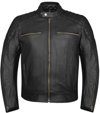XAVIA MISANO Giacca Da Moto Da Uomo - Giacca Da Motociclista In Pelle Leggera E Traspirante Con Protezioni Di Livello 2 Certificate CE (3XL, Nero)