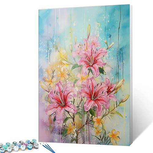 Tucocoo Rhododendron Flowers Paint by Number for Adults, DIY Digital Oil Painting Kits on Canvas with Brushes and Acrylic Pigment, Colorful Blossom Floral for Home Decor Gifts 16x20inch (Frameless)
