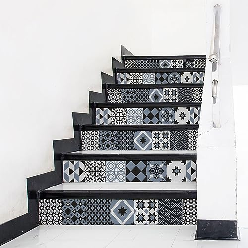 Ambiance - Adhesivo decorativo para escaleras de azulejos de cemento (2 tiras de 15 x 105 cm)