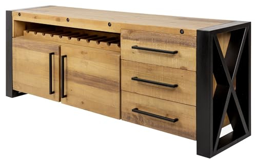 Riess Ambiente Sideboard Thor - 195cm - braun - Massivholz | Handgefertigtes Unikat, montiert geliefert, praktischer Stauraum, Schubladen, Maserung, wiederverwendetes Material