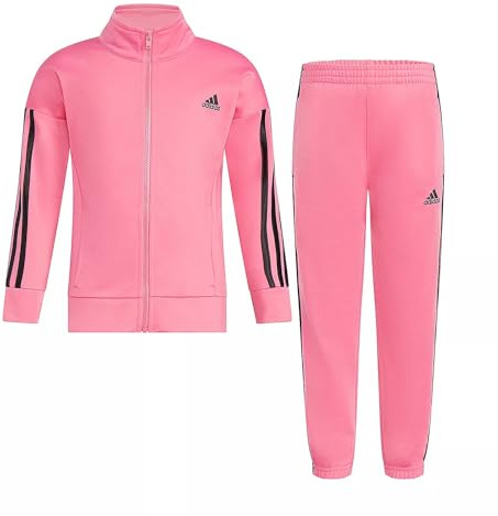 adidas Girls Classic Zip Front Tricot Jacket and Jogging Bottoms Training Set, magenta pink, 6