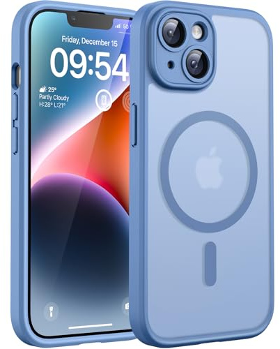 TOCOL für iPhone 14 Hülle, Kompatibel mit MagSafe, Matt Hellblau | Eingebauter Magnetring, Vollständiger Kameraschutz, Militärschutz Stoßfest Kratzfest Haltbarkeit, Durchscheinend Rückseite