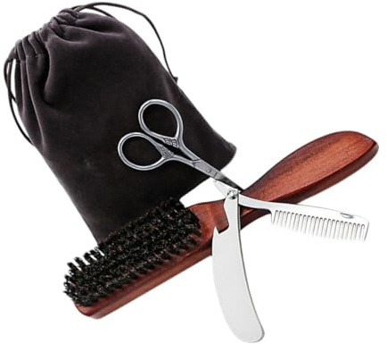 Praktisches Bartpflege mit Schnurrbarttrimmer, Schwarz | 3 Stück aus Legierung und Edelstahl, Leichte Ausführung, mit Stoffbeutel und Aufbewahrungstasche