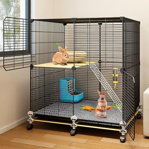 Doppelschichtiger, Verschlüsselter Kaninchenkäfig, Kaninchenstall, Häschenhaus, mit Tablett, mit Fußpolster, für Frettchen, Chinchilla, Igel (Size : 74 x 47 x 82cm)
