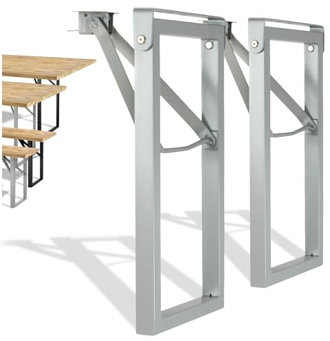 Natural Goods Berlin Set di 2 panchine da giardino pieghevole (grigio, 43 cm x 23 cm) – Gambe per panca da birra in metallo – Robusto telaio per esterni per giardino, terrazza e campeggio