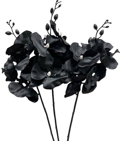 Corkwaw 3Pcs Artificial Fake Flowers Butterfly Orchid, Silk Plant Real Touch phalaenopsis is Used in Offices, Dining Table Centers, Weddings, Home Decoration (Black)