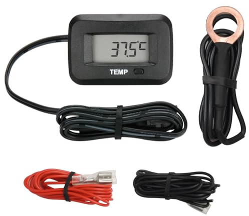 NInE-ROnG Jauge numérique de température moteur, sonde PT100, étanche IP67 | Pour moto, écart maximal de 1 %, alimentation externe 6-30 V requise, valeur max. enregistrée, alerte visuelle de surchauffe