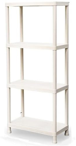KROWN - Estantería de Plástico Beige de 4 Baldas, Polipropileno PP, 140x60x30 cm, para Garaje, Cocina, Despensa, Terraza, Oficina y Trastero