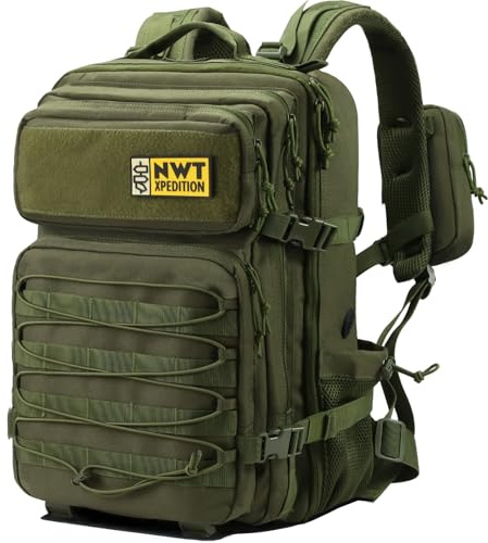 NWT XPEDITION Men Backpack, Sturdy Work & Molle Laptop Army Pack for Hiking Camping Travel Fishing Gym, Green, L
