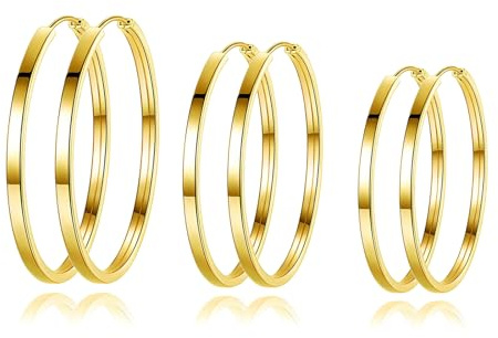 Kamise Örhängen 925 sterlingsilver kreoler för kvinnor, allergivänliga stora örhängen, lätta kreoler i 40/50/60 mm diameter, vikbara creoler runda runda runda örhängen, 3 par silver kreoler örhängen