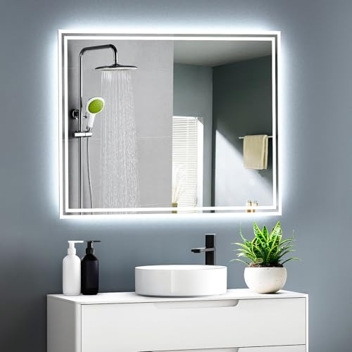 GIMBELEN Badspiegel mit Beleuchtung 80x60, Badezimmer Spiegel mit Beleuchtung, 3 Lichtfarbe, Beschlagfrei, Dimmbar, Led Spiegel Bad mit Touch-Schalter