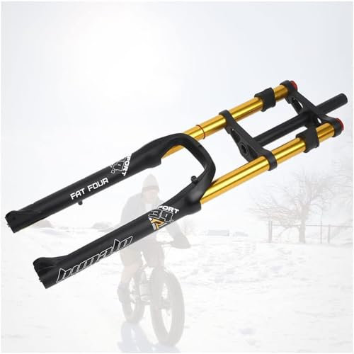 26 Zoll Fatbike-Federgabel, Federweg 140 mm, 4,0-Zoll-Reifen, Mountainbike-Luftgabel, 1-1/8-Zoll-Doppelschulter-Rückpralleinstellung, Scheibenbremse, QR-Fahrrad-Vorderradgabel für Snow Beach E-Bike