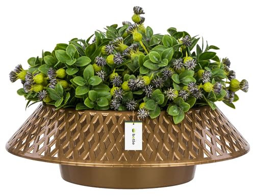 botle Cuenco redondo para cementerio, 23 cm de diámetro, de plástico, decorativo en oro brillante, decoración calada, arreglos florales de lápida, para flores vivas y artificiales