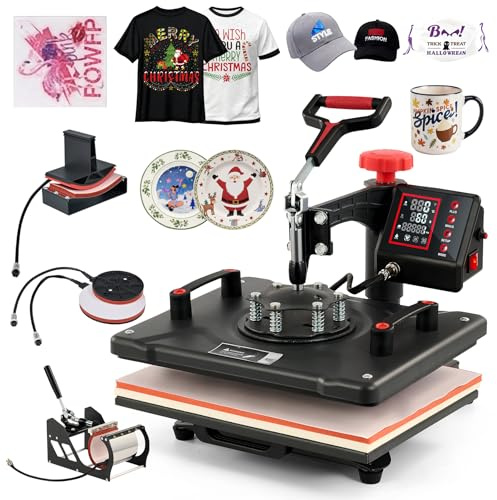 CREWORKS 30 X 38 CM Pressa a Caldo 5 in 1 Termopressa 1250W Macchina Sublimazione Digitale Girevole a 360 Gradi con Controllo Digitale Termopressa per Magliette, Cappelli, Borse, Piatto, Tazza