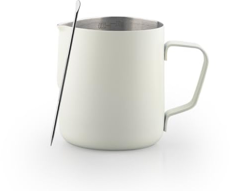 Uhuida Milk Frother Cup, 12oz/350ml Milk Pitcher, Thickened 304 Stainless Steel Milk Frothing Pitcher for Espresso Coffee, Milk(White)