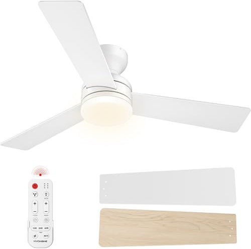 VIVOHOME Ceiling Fans with Lights 42 inch Low Profile Ceiling Fan with Light and Remote Flush Mount for Bedroom Living Room Garage 6+1 Speeds 3CCT Dimmable Timer Quiet Reversible