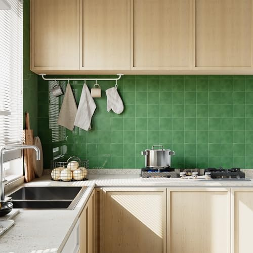 Yoillione Azulejos Adhesivos Cocina Gruesos: Baldosas Adhesivas Pared Baño - Vinilo Pegatinas 3D Impermeable - 10 Piezas, Verde