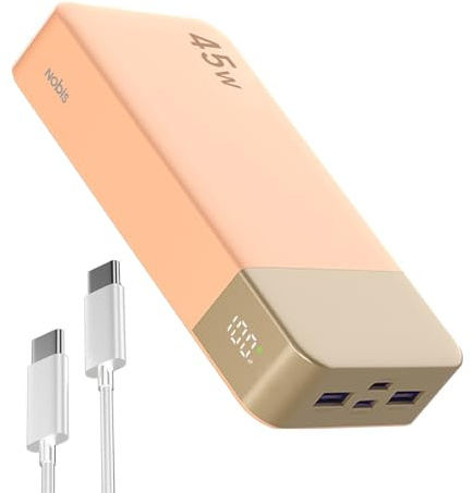 NOBIS Power Bank, Powerbank 20000mAh, 45W Externe Handyakkus Schnellladen | Externer Akku mit C zu C Kabel, Tragbares Ladegerät mit Digitalanzeige für Phone Android Laptop etc