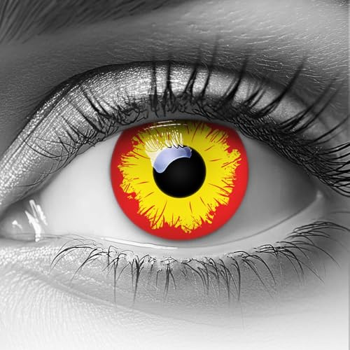 MERALENS Farbige Kontaktlinsen Halloween gelb rot RED YELLOW, 2 Stück (1 Paar), Ohne Sehstärke, rote Linsen, 2 x farbige Kontaktlinse für Cosplay, Karneval, Fasching, Anime