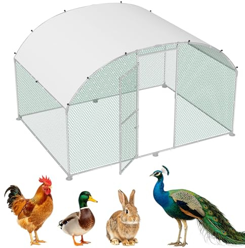 LZQ Cage pour poules à roue libre 3 x 2 m en métal galvanisé pour animaux domestiques, poulailler, poulailler, poulailler, poulailler, avec protection solaire, toit et porte, pour poules, lapins
