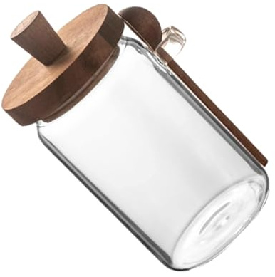 GALPADA Jarra De Vidrio Envase Tapas Almacenamiento Tarro De Boticario Jarra De Alimentos Tarros De Café Frasco Hermético Contenedor De Té Contenedor De Cereales Jarra De Té De Madera