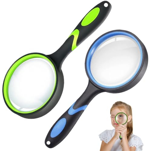 2 Pièces 10x Haute Définition Loupe Enfant, 75 mm Loupe à Main Antidérapante et Incassable pour Observation d’Insectes et Lecture aux Personnes Âgées