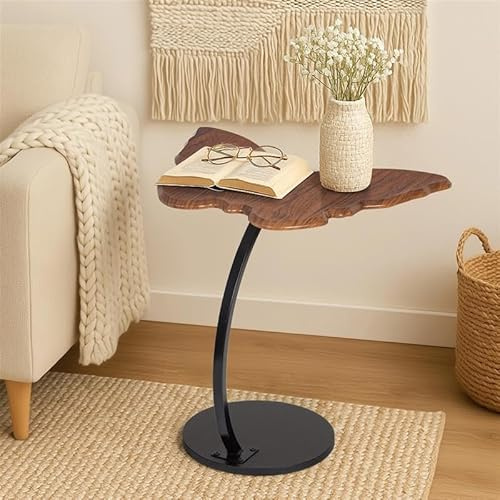 Table d'appoint bout de canapé Papillon Design, Table Basse en Forme de C | Table mobile avec cadre en Acier pour Salon Chambre Balcon, Marron et Noir
