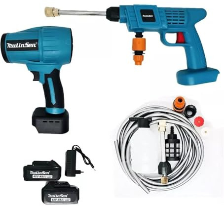 Kit 2 in 1 Mini Soffiatore Turbo Jet + Idropulitrice con Batteria 48V