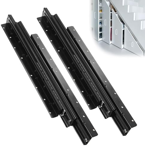 Schubladenschienen Bodenhalterung, 400-900 mm Schwerlastauszug Vollauszug, Auszugsschienen mit Kugellager für Treppenunterstand, Treppenschrankgleiter, Schrank, 120KG Tragkraft 1 Paar (400-900 mm)