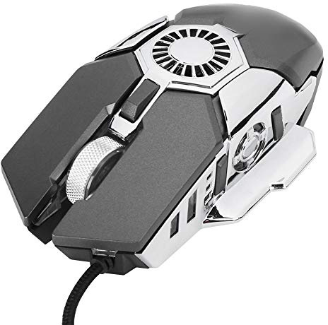 CHICIRIS Metal Roller RGB Wired Gaming Mouse with Fan- 6 Buttons USB Wired Game Mouse for Laptop Desktop PC- for Gamers and Office Users (Grey)