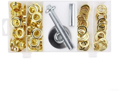 Kit di riparazione per teloni, con 103 anelli in ottone, rondelle e strumenti di installazione, per l'uso con tende, sacchi a pelo, tende da sole, tettoie, bandiere, coperture per piscine