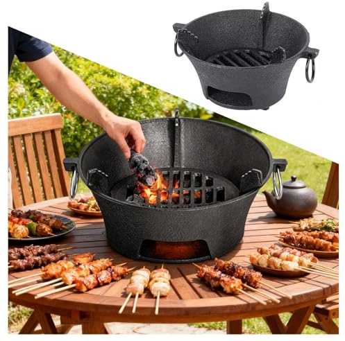 Griglia a Carbone in Ghisa Stufa a Legna Design Staccabile Base Treppiede Resistente Al Calore Maniglia Portatile Resistente Al Calore for Barbecue Riscaldamento All'aperto(23x12cm/9.1x4.7”)