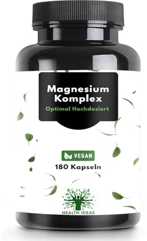 Magnesium Komplex Premium – 400mg Elementares Magnesium pro Tagesdosis – Aus 4 Hochwertigen Verbindungen – Sehr Hohe Absorption – Hochdosiert, Vegan, Laborgeprüft