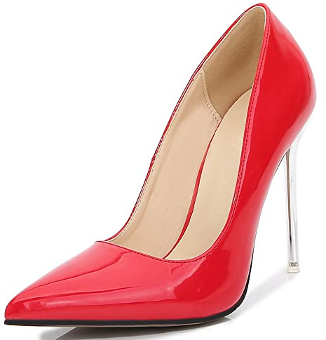 WQHPLMD Women's Pumps Pointy Slip On Stiletto Shoes Shallow Mouth Closed Toe High Heel Metal Heels Suitable for Casual Banquet Etiquette Bridesmaid Weddings
