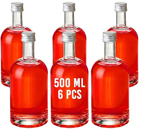 Amajoy 6 x 500 ml leere Glasflaschen Nocturne Likörflaschen mit Schraubverschluss, Weinflasche Schnapsflasche Essig Öl Flasche zum befüllen