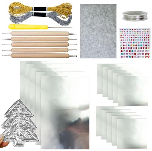 Láminas Estaño Para Repujado,Láminas De Papel De Aluminio Para Manualidades,Kit De Arte Para Repujado Metálico | Plata Dorado Brillante Grabado Estampado Pintura Arte Manual Para Niños Y Adultos