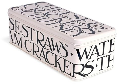 Elite Gift Boxes Emma Bridgewater 'Black Toast' Long Rectangular Steel Tin - Biscuit, Cracker & Cheese Straw Storage Container - Black & Cream - 24 cm x 10cm