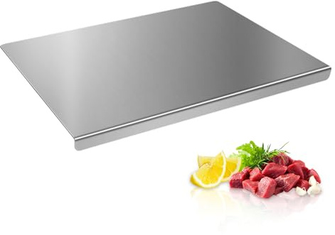 Planche à Découper Inox, 40 x 30 x 2 cm | Robuste Planche à Découper en Acier Inoxydable avec Bord d’Arrêt, pour Pain et Fruits