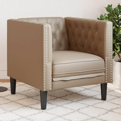 QUAHEAS Chesterfield-fåtölj, cappuccinobrun, konstläder, 71 cm bred, med knapphäft, stabil massiv träram för vardagsrum, kontor och läsrum