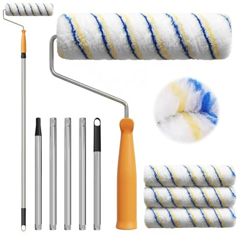 Woobroo 9 Inch Paint Roller with Extended Detachable Thickended Pole, Long Paint Roller Extendable 2 M Multi-Function Long Household Wall Painting Tool for Walls and Ceiling