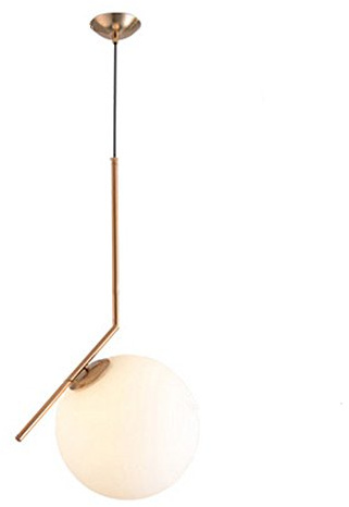 MZStech Lampada da soffitto moderna, lampada a sospensione sferica in ferro e vetro dorato, base a sospensione a lampadina E27 (20cm)