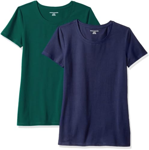 Amazon Essentials Women's Regular-Fit Short-Sleeve Crewneck T-Shirt, Cotton Modal Blend, Pack of 2, Dark Green/Navy, X-Large