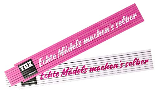 TOX 09969002 Meterstab 2 mtr. pink/weiß, mit Aufdruck Mädels machen´s selber, Gliedermaßstab für echte Powerfrauen, 1 Stück Zollstock