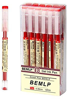 BEMLP Gelschreiber, extra feine Spitze, Kugelschreiber, 0,35 mm, rote Flüssigtinte, Tintenroller, Gelschreiber, Premium, schnelltrocknend, für japanisches Büro, Schule, Schreibwaren, 12 Packungen