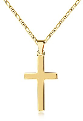 CRASLYMO Kette Damen Herren Halskette mit Klein Kreuz Anhänger für Frauen Damen Herren Schmuck Silber Gold Halsketten Kettenlänge 43cm