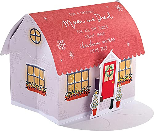 Hallmark Weihnachtskarte Mama & Papa Weihnachtskarte 3D & Pop Up Karte Weihnachtsmann Grotte Haus Rot