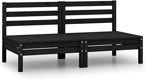vidaXL Gartensofa 2-Sitzer, Gartenmöbel 2 Mittelsofa, Modular Sofa Lounge Sitzgruppe für Garten Terrasse Balkon, Loungemöbel, Schwarz Kiefer Massivholz