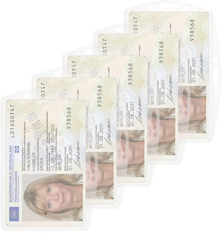5X Ausweishülle aus Hart-PVC im Quer- & Hochformat - Schutzhülle für Ausweise & Karten im Scheckkartenformat (54 x 85 mm) - Platz für Zwei Karten - mit Zwei Langlöchern für Band