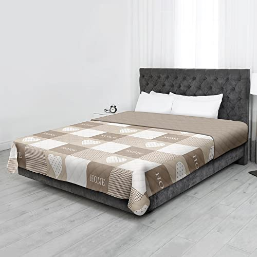 Bestlivings Tagesdecke (Home Beige) 220x240 cm mit wattierter Zwischenlage, Bettüberwurf - Überwurfdecke, Sommerdecke gesteppt - Steppdecke, Wendedecke